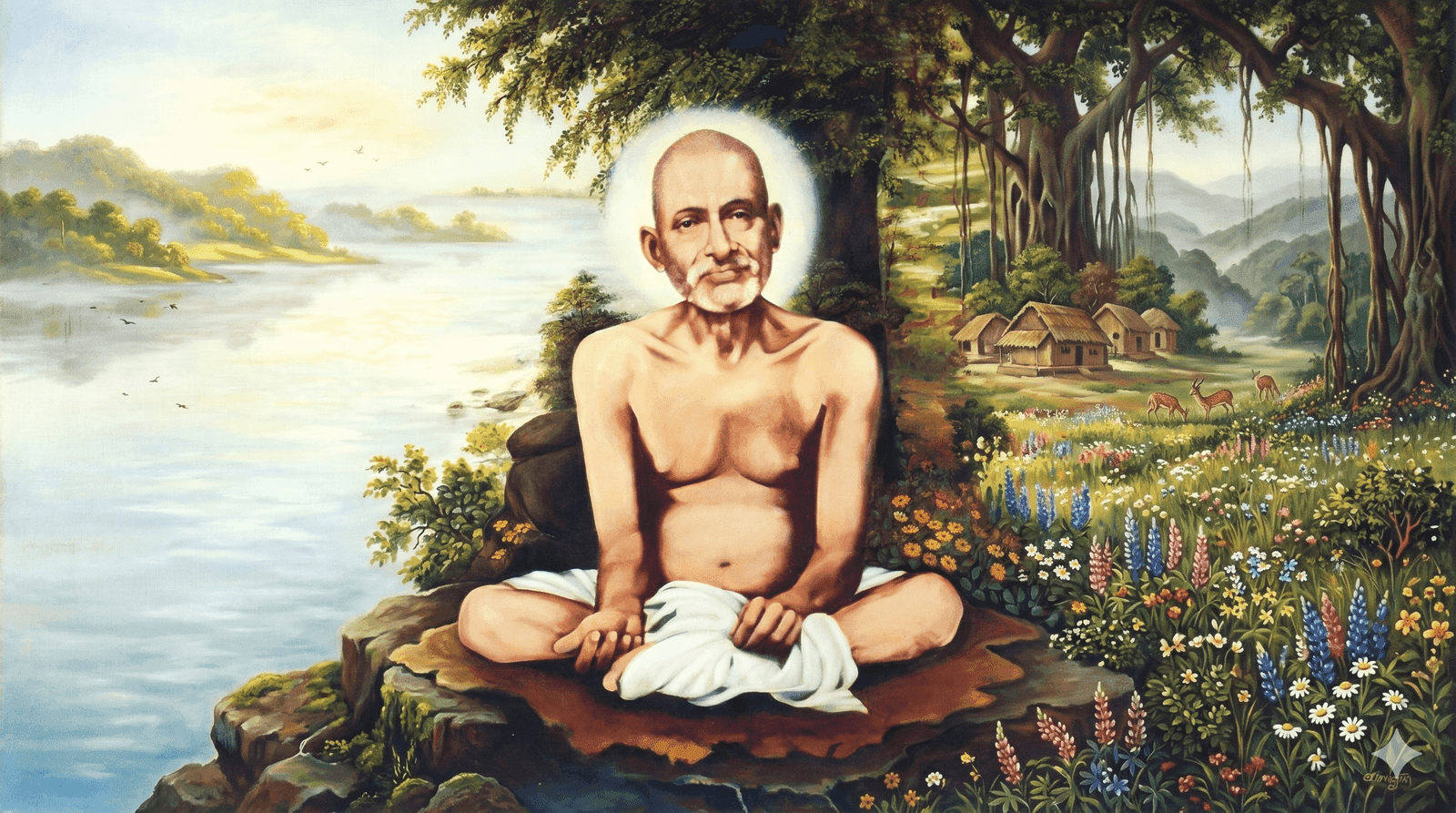 Shri Gajanan Maharaj of Shegaon, seated in meditation by the riverside
